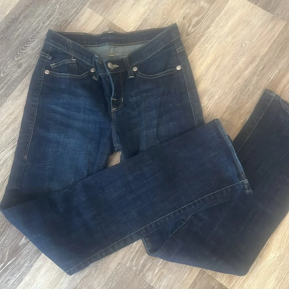 Rock & Republic dark bootcut slimming size 8 jeans clean cut sparkle rhinestone